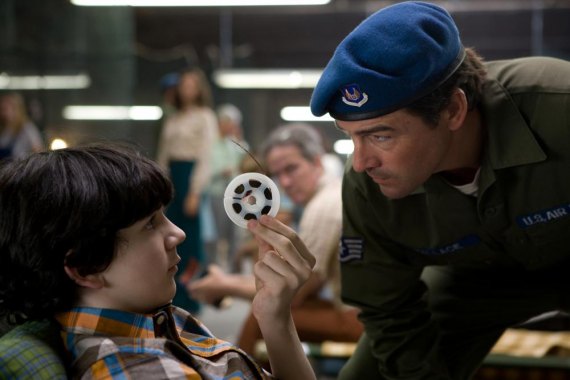 Left to right: Zack Mills plays Preston and Kyle Chandler plays Jackson Lamb in SUPER 8, from Paramount Pictures. Photo credit: François Duhamel © 2011 Paramount Pictures. All Rights Reserved.